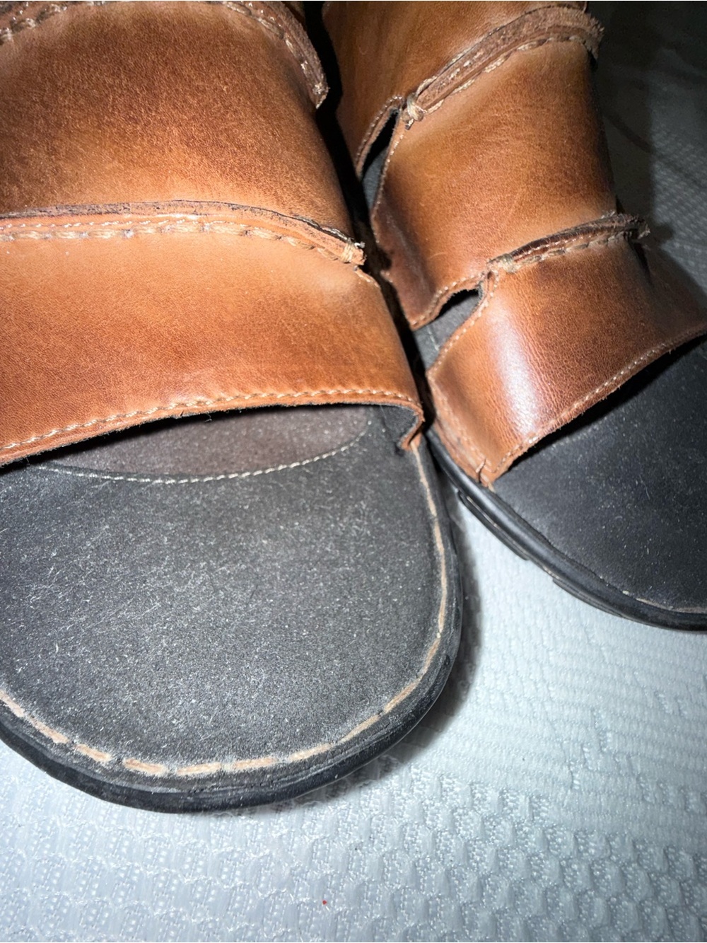 Rockport Men's Brown Leather Slide Sandals With Black Footbed View 5